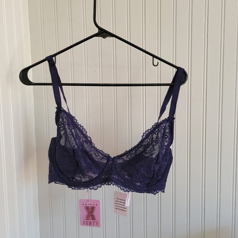 NWT SavageX Fenty Navy Lace Bra - 36DD